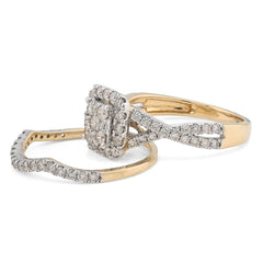 14k Yellow/White Gold 1.02CTW Natural Diamond Bridal Set Square Womens Ring 3.6g