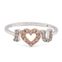 10k White/Rose Gold 0.15CTW Natural Diamond "I Heart U" Womens 1.7g Promise Ring
