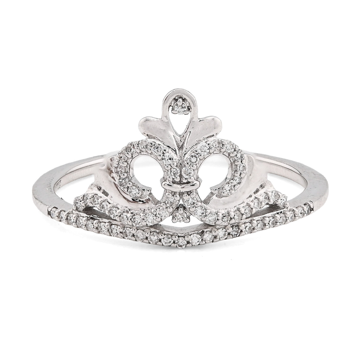 925 Sterling Silver 1.6g 0.10CTW Natural Diamond Princess Crown Womens Band Ring