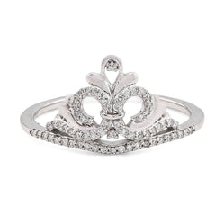 925 Sterling Silver 1.6g 0.10CTW Natural Diamond Princess Crown Womens Band Ring