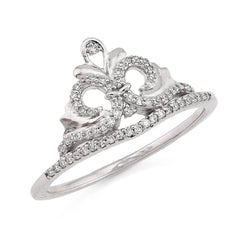 925 Sterling Silver 1.6g 0.10CTW Natural Diamond Princess Crown Womens Band Ring