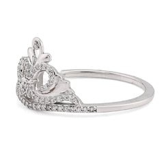 925 Sterling Silver 1.6g 0.10CTW Natural Diamond Princess Crown Womens Band Ring