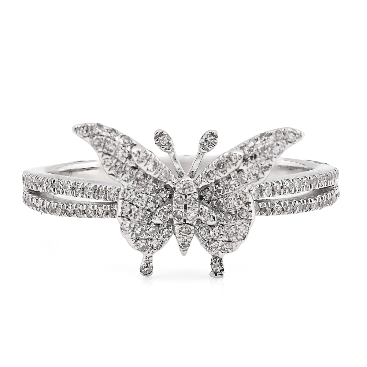 Womens Fine 10k White Gold 0.22CTW Natural Diamond Butterfly Band Ring 2.4gms