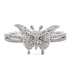 Womens Fine 10k White Gold 0.22CTW Natural Diamond Butterfly Band Ring 2.4gms