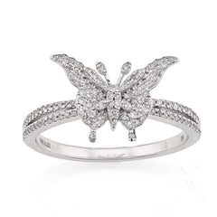 Womens Fine 10k White Gold 0.22CTW Natural Diamond Butterfly Band Ring 2.4gms