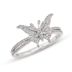 Womens Fine 10k White Gold 0.22CTW Natural Diamond Butterfly Band Ring 2.4gms