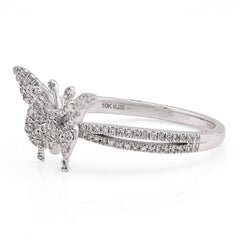 Womens Fine 10k White Gold 0.22CTW Natural Diamond Butterfly Band Ring 2.4gms