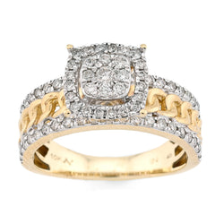 10k Yellow Gold 1.25 CTW Natural Diamond Cuban Link Square Womens Ring 4.4gms