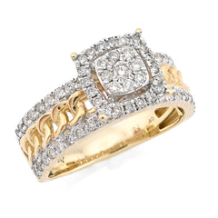 10k Yellow Gold 1.25 CTW Natural Diamond Cuban Link Square Womens Ring 4.4gms
