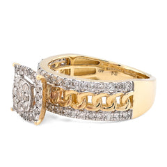 10k Yellow Gold 1.25 CTW Natural Diamond Cuban Link Square Womens Ring 4.4gms
