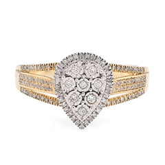 10k Yellow Gold 0.20CTW Natural Diamond Teardrop Shape Illusion Womens Ring 3gms
