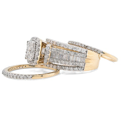 14k Yellow Gold 2.10CTW Natural Round/Baguette Diamond 3 Band Square Ring 12.2gm