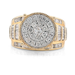 10k Yellow Gold 2 CTW Pure Round/Baguette Diamond Cluster Bridal Women Ring 8.1g