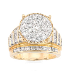 10k Yellow Gold 2 CTW Pure Round/Baguette Diamond Cluster Bridal Women Ring 8.1g