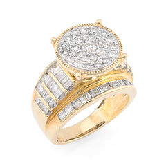 10k Yellow Gold 2 CTW Pure Round/Baguette Diamond Cluster Bridal Women Ring 8.1g