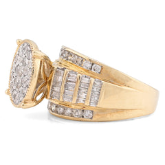 10k Yellow Gold 2 CTW Pure Round/Baguette Diamond Cluster Bridal Women Ring 8.1g