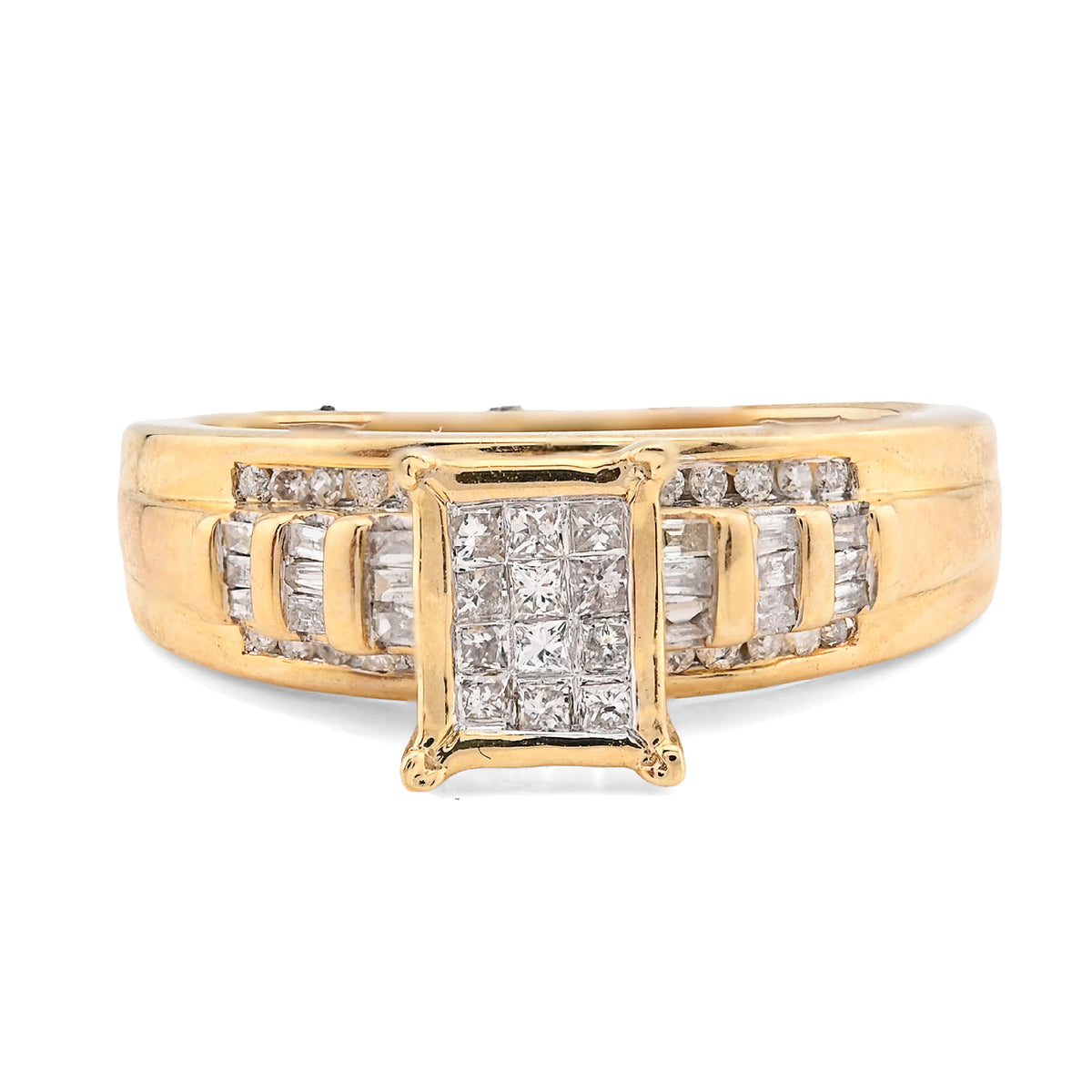 10k Yellow Gold 0.50CTW Natural Round/Baguette Diamond Rectangle 3.4g Women Ring
