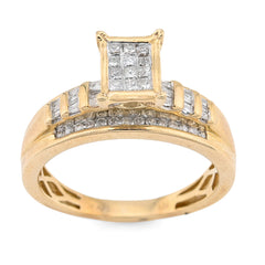 10k Yellow Gold 0.50CTW Natural Round/Baguette Diamond Rectangle 3.4g Women Ring
