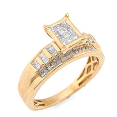 10k Yellow Gold 0.50CTW Natural Round/Baguette Diamond Rectangle 3.4g Women Ring