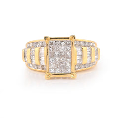 10k Yellow Gold 1.50CTW Pure Round/Baguette Princess Diamond Rectangle 6.2g Ring