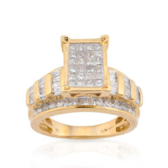 10k Yellow Gold 1.50CTW Pure Round/Baguette Princess Diamond Rectangle 6.2g Ring