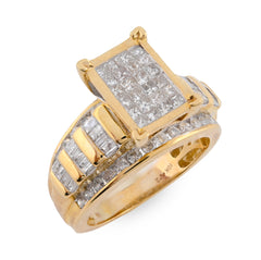 10k Yellow Gold 1.50CTW Pure Round/Baguette Princess Diamond Rectangle 6.2g Ring