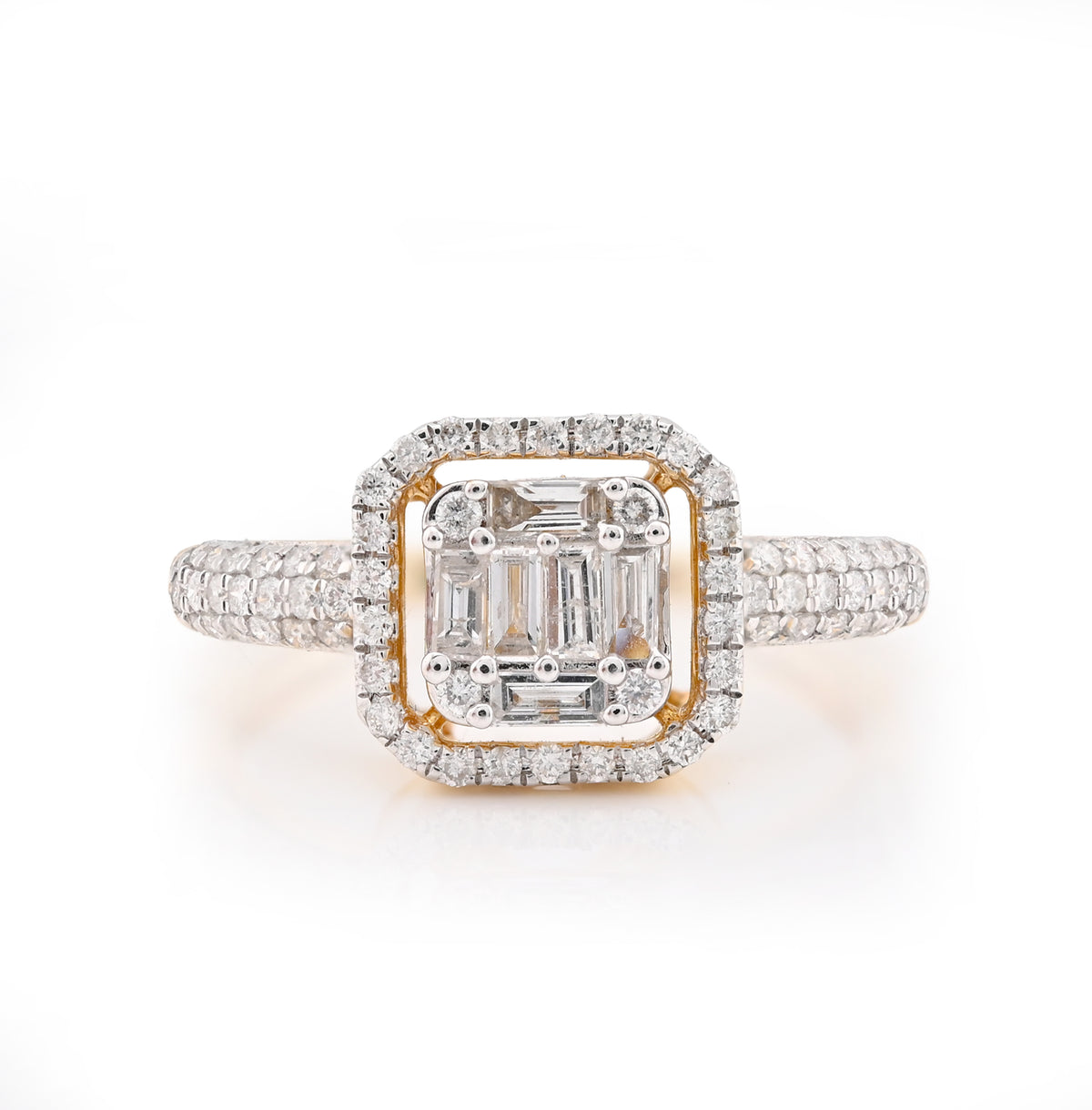 14k Yellow Gold 2.9gms 0.56 CTW Natural Round/Baguette Diamond Square Shape Ring