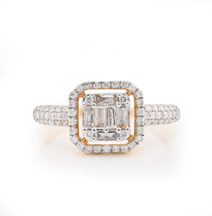 14k Yellow Gold 2.9gms 0.56 CTW Natural Round/Baguette Diamond Square Shape Ring