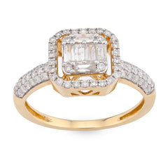 14k Yellow Gold 2.9gms 0.56 CTW Natural Round/Baguette Diamond Square Shape Ring