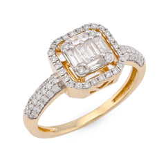 14k Yellow Gold 2.9gms 0.56 CTW Natural Round/Baguette Diamond Square Shape Ring