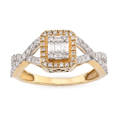 10k Yellow Gold 2.8g 1/2CT Pure Round/Baguette Diamond Square Twisted Shank Ring