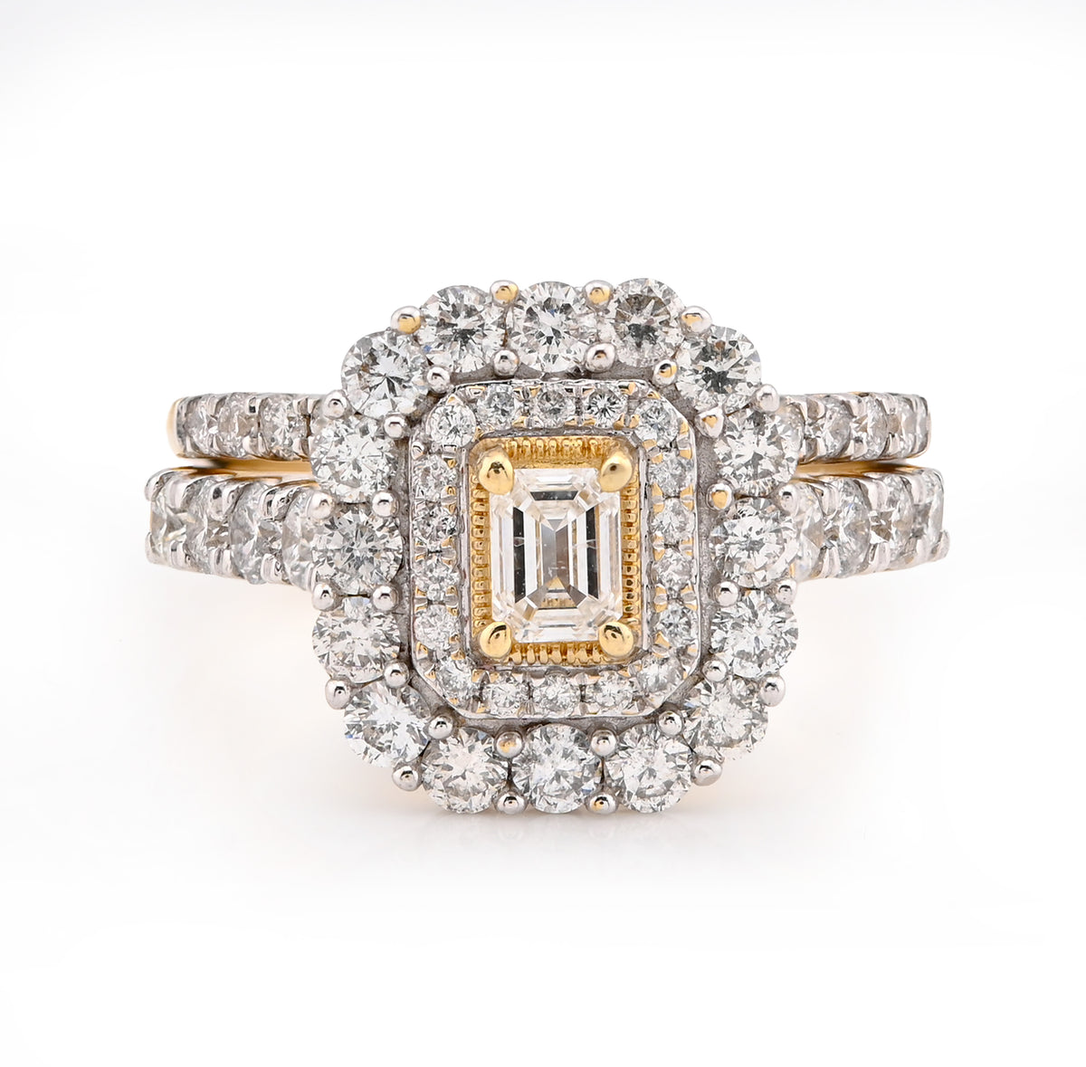 10k Yellow Gold 6.1g 2CT Natural Diamond Emerald Cut Flower Setting Wedding Ring