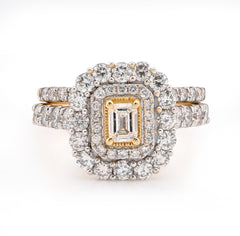 10k Yellow Gold 6.1g 2CT Natural Diamond Emerald Cut Flower Setting Wedding Ring