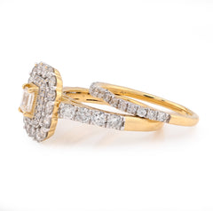 10k Yellow Gold 6.1g 2CT Natural Diamond Emerald Cut Flower Setting Wedding Ring