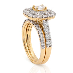 10k Yellow Gold 6.1g 2CT Natural Diamond Emerald Cut Flower Setting Wedding Ring