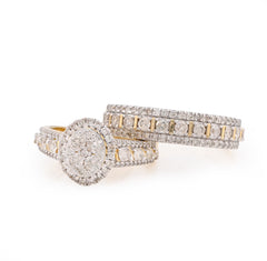 10k Yellow Gold 7.1g 2CTW Natural Diamond Round Cluster Matching Bridal Ring Set