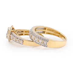 10k Yellow Gold 7.1g 2CTW Natural Diamond Round Cluster Matching Bridal Ring Set