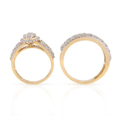 10k Yellow Gold 7.1g 2CTW Natural Diamond Round Cluster Matching Bridal Ring Set