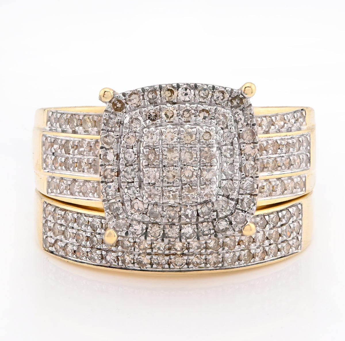 10k Yellow Gold 0.99CTW Natural Diamond Cushion Shaped Wedding Band Ring 6.8gms