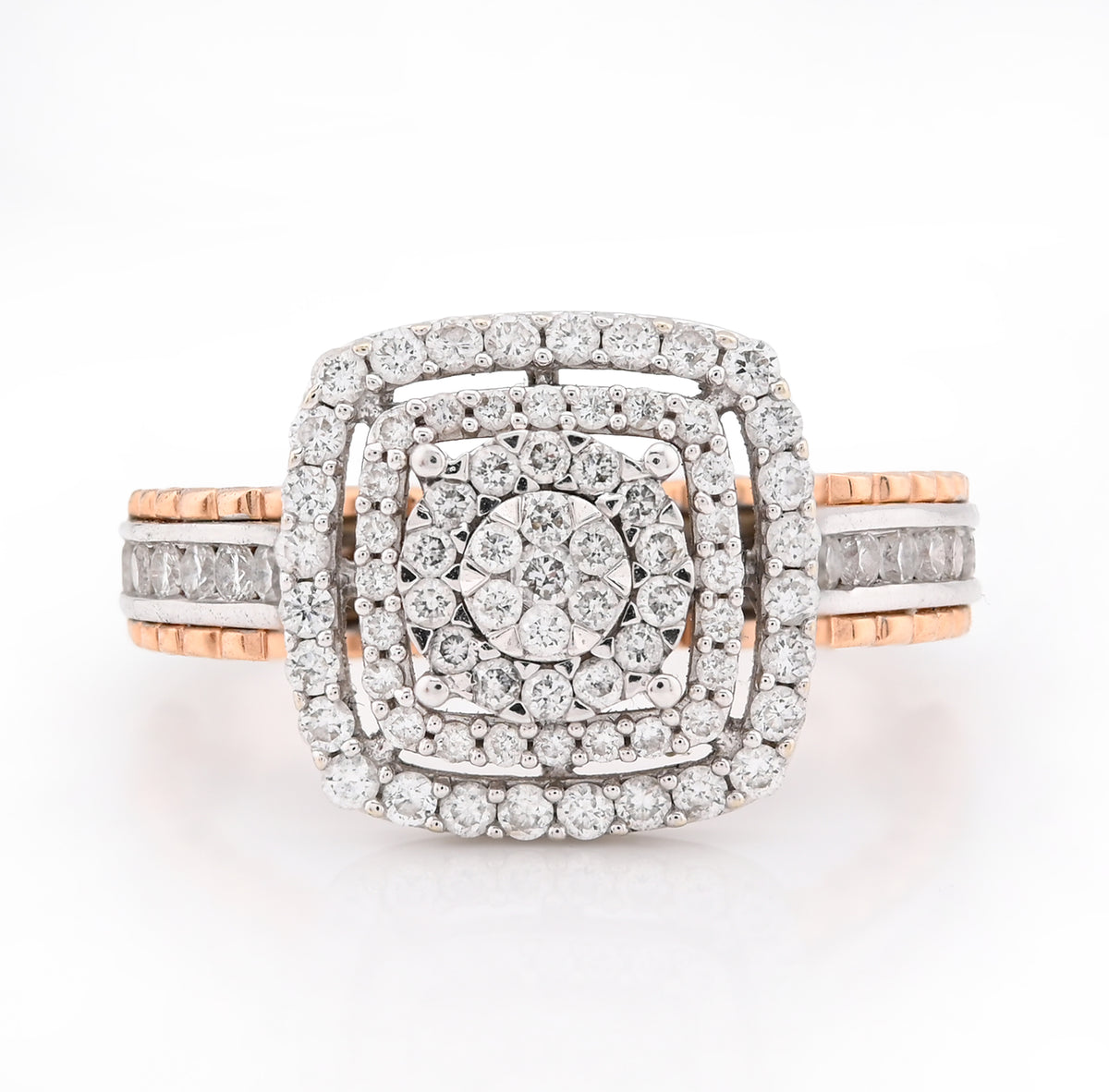 14k Rose/White Gold 4.2g 2.65CT Natural Diamond Square Shape Cluster Flower Ring