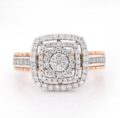14k Rose/White Gold 4.2g 2.65CT Natural Diamond Square Shape Cluster Flower Ring