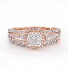 10k Rose Gold 3.4g 0.50CTW Pure Diamond Cushion Shaped Cluster Wedding Ring Band