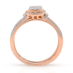10k Rose Gold 3.4g 0.50CTW Pure Diamond Cushion Shaped Cluster Wedding Ring Band