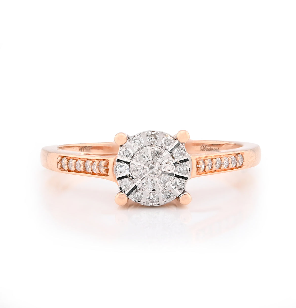 10k Rose Gold 2.2gms 0.18CTW Natural Diamond Round Flower Womens Wedding Ring