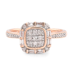 10k Rose Gold Womens Square Natural Diamond 0.33CTW Round/Baguette Ring 3.3gms