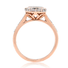 10k Rose Gold Womens Square Natural Diamond 0.33CTW Round/Baguette Ring 3.3gms