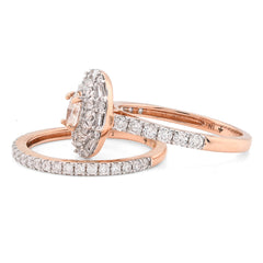 14k Rose Gold Oval Solitare 1.25CTW Pure Round/Baguette Diamond Band & Ring 5.4g