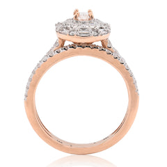 14k Rose Gold Oval Solitare 1.25CTW Pure Round/Baguette Diamond Band & Ring 5.4g