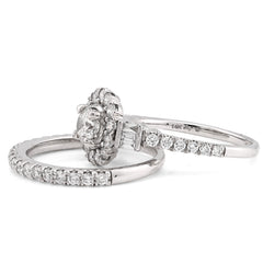 14k White Gold 5.7g 1.50CT Pure Round/Baguette Diamond Bridal Halo Set Band Ring