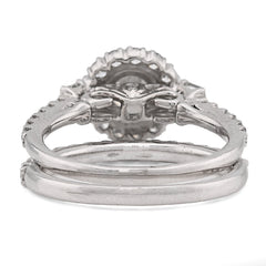 14k White Gold 5.7g 1.50CT Pure Round/Baguette Diamond Bridal Halo Set Band Ring